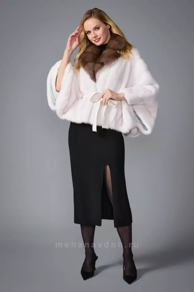 Полушубок из норки с отделкой куницей №25078
